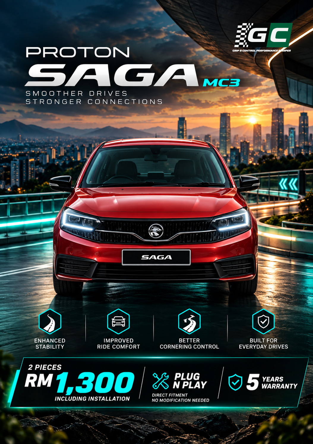 GC - Proton Saga MC3 Nitrogen Hydraulic Damping Stabilizer Bar