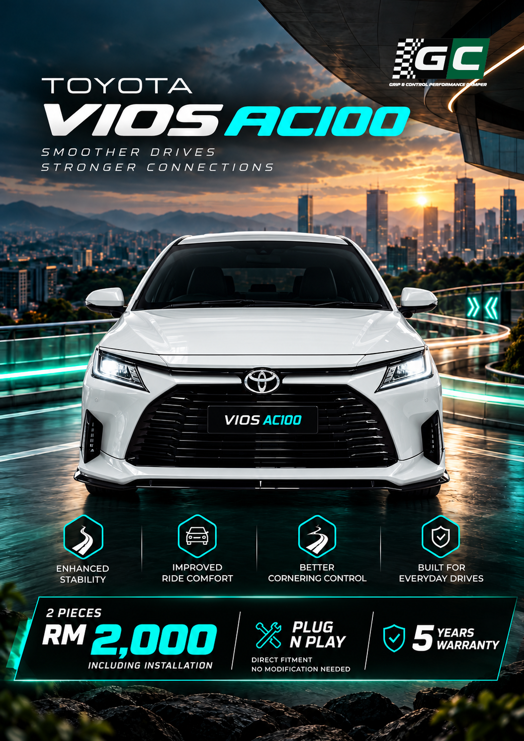 GC - Toyota Vios AC100 Nitrogen Hydraulic Damping Stabilizer Bar
