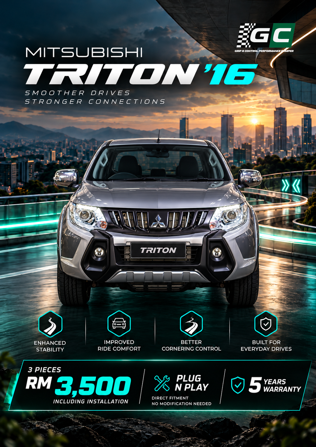 GC - Mitsubishi Triton'16 Nitrogen Hydraulic Damping Stabilizer Bar